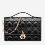 Dior Miss Dior Top Handle Bag Fake in Black Cannage Lambskin