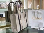Top Quality Knockoff Chloe Medium Woody Tote Bag in Canvas with Blue Leather Strips - Image 9