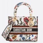 Dior Lady D-Lite Medium Bag Fake in White Dior Petites Fleurs Embroidery
