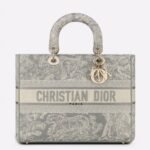 Dior Lady D-Lite Large Bag in Gray Toile de Jouy Reverse Embroidery