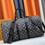 Louis Vuitton Brushed Monogram Leather Keepall Bandouliere 50 In Black