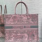 Dior Large Book Tote Bag Fake in Pink and Gray Toile de Jouy Sauvage Embroidery