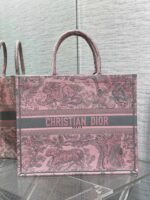 Dior Large Book Tote Bag Fake in Pink and Gray Toile de Jouy Sauvage Embroidery