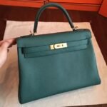 Malachite Clemence Knockoff Hermes Kelly Retourne 32cm Stylish Bag
