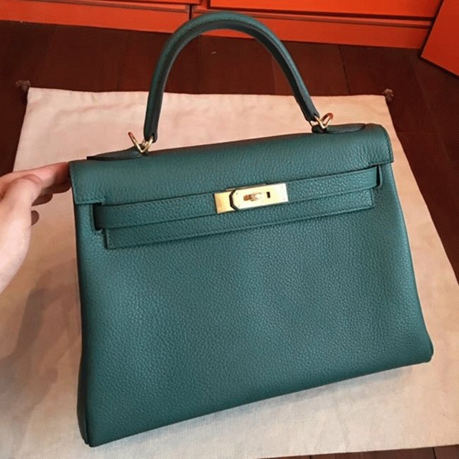 AEA95B8A-55FC-4AC0-5905-36831786B920.jpg Malachite Clemence Knockoff Hermes Kelly Retourne 32cm Stylish Bag - Image 1