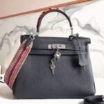 Black with Zigzag Handle Replica Luxury Hermes Kelly 28cm Stylish Purse