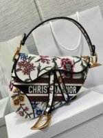 Dior Saddle Bag Fake in White Multicolor Dior Petites Fleurs Embroidery - Image 6
