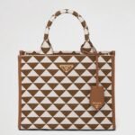 Prada Symbole Small Bag Knockoff in White/Brown Jacquard Fabric