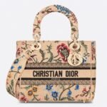 Dior Lady D-Lite Medium Bag Fake in Beige Raffia Embroidered with Dior Petites Fleurs