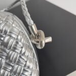 Fake Bottega Veneta Knot Minaudiere On Strap Silver Intreccio Laminated Leather - Image 7