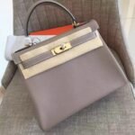 Grey Clemence Replica Designer Hermes Kelly Retourne 28cm Elegant Tote
