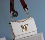 Louis Vuitton Epi Leather Twist MM Bag In Optic White With Jacquard Strap
