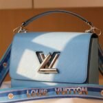 Louis Vuitton Epi Leather Twist MM Bag With Jacquard Strap In Bleuet Blue