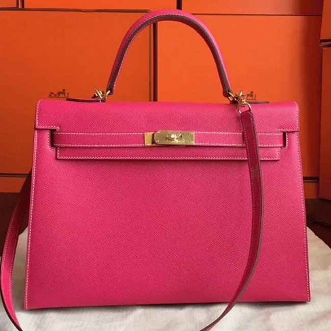 B339A4D8-A9D0-2B0E-A12F-7C0E50A0231A.jpg Rose Tyrien Epsom Fake Hermes Kelly 32cm Sellier Bright Tote - Image 1