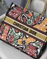 Dior Large Book Tote Bag Faux in Yellow Multicolor Dior Paisley Embroidery - Image 2