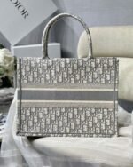 Dior Medium Book Tote Bag Faux in Grey Dior Oblique Embroidery - Image 2