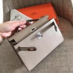Hermes Grey Swift Top Replica Designer Kelly Pochette Soft Purse - Image 8