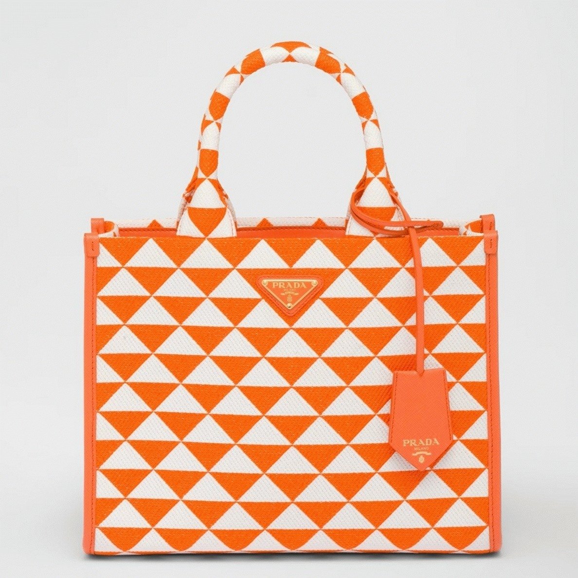 B4F09AAE-5E49-A7F3-9035-4BF6A803F4A7.jpg Prada Symbole Small Bag Fake in Orange/White Jacquard Fabric - Image 1