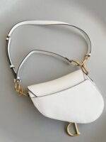 Dior Saddle Bag with Strap Replica in White Grained Calfskin - Image 4