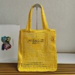 Prada Small Tote Bag Replica in Yellow Woven Raffia - Image 3