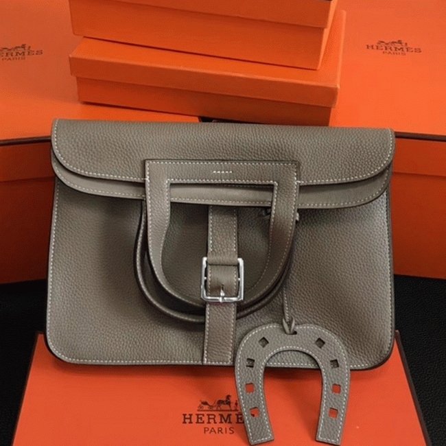 B5493458-3BF8-41DA-BD8E-9064A9267BBE.jpg Grey AAA Replica Hermes Halzan Elegant Leather Tote - Image 1