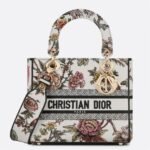 Dior Lady D-Lite Medium Bag Fake in White Jardin Botanique Embroidery