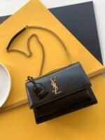 Knockoff Saint Laurent Sunset Medium Chain Bag Black Calfskin - Image 4