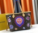 Louis Vuitton X YK Monogram Canvas Neverfull MM Tote With Faces Print - Image 4