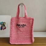 Prada Small Tote Bag Imitation in Pink Woven Raffia - Image 6