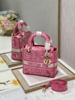 Dior Lady D-Lite Medium Bag Replica in Fluorescent Pink Toile de Jouy Reverse Embroidery - Image 5