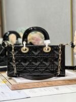 Dior Lady D-Joy Medium Bag Faux in Black Patent Cannage Calfskin - Image 5