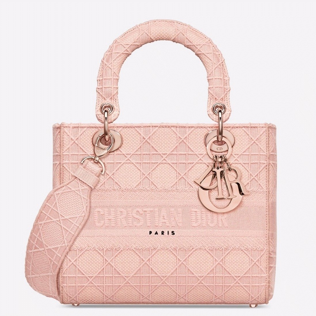 B77BA685-9A93-6D99-B88B-31627AF3C1A6.jpg Dior Lady D-Lite Medium Bag Imitation in Pink Cannage Embroidered Canvas - Image 1