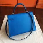 Blue Epsom Fake Hermes Kelly 32cm Sellier Fashion Handbag - Image 3