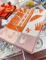 Faux Hermes Avalon Epopee blanket in mandarine wool and cashmere - Image 5