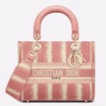 Dior Lady D-Lite Medium Bag Replica in Pink D-Stripes Embroidery