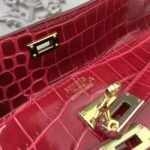 Red Crocodile Copy Hermes Kelly Cut Clutch Exotic Luxury Bag - Image 7