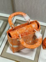 Dior Lady D-Lite Medium Bag Fake in Fluorescent Orange Toile de Jouy Reverse Embroidery - Image 10