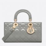 Dior Lady D-Joy Medium Bag Fake in Grey Patent Cannage Calfskin