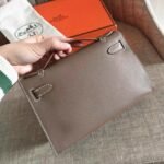 Etoupe Epsom Top Replica Hermes Kelly Pochette Mini Handbag - Image 4