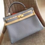 Blue Lin Clemence Replica Hermes Kelly Retourne 28cm Soft Tote