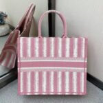 Dior Large Book Tote Bag Replica in Pink Stripes Embroidery - Image 3