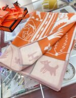 Faux Hermes Avalon Epopee blanket in mandarine wool and cashmere - Image 6