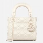 Dior Lady Dior Mini Bag Knockoff in White Calfskin with Diamond Motif