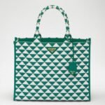 Prada Symbole Large Bag Fake in Green/White Jacquard Fabric