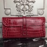 Top luxury dark red crocodile leather replica Hermes Jige Elan clutch bag
