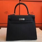 Black Epsom Fake Hermes Kelly 25cm Sellier Structured Purse