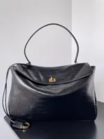 Knockoff Balenciaga Rodeo Large Bag Black Crocodile Embossed Calfskin - Image 4