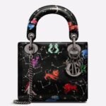 Dior Lady Dior Mini Bag Replica in Black Calfskin with Pixel Zodiac Print