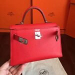 Red Swift Replica Hermes Kelly 20cm Classic Handbag - Image 4
