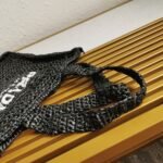 Prada Small Tote Bag Replica in Black Woven Raffia - Image 7